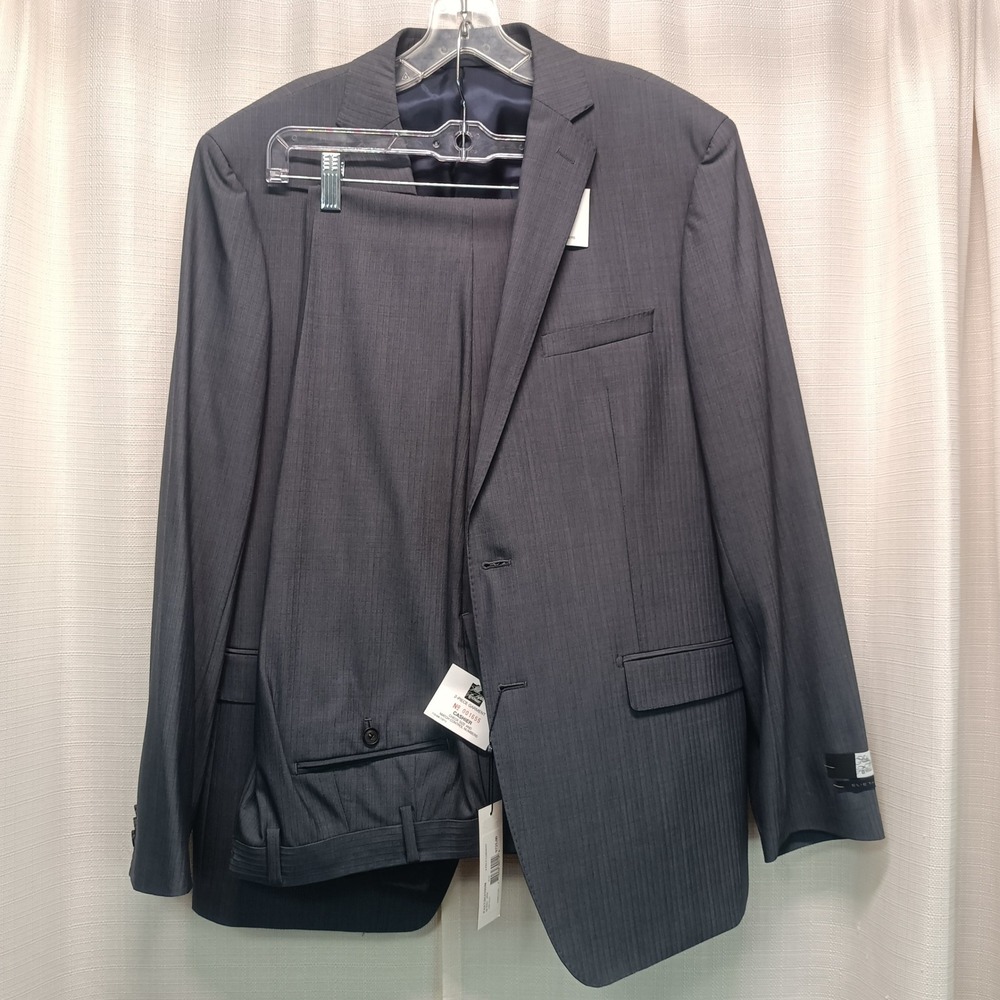 NWT Elie Tahari Mens 44R 37W Wool 2-Piece Suit Blue Pinstripe Formal Office
